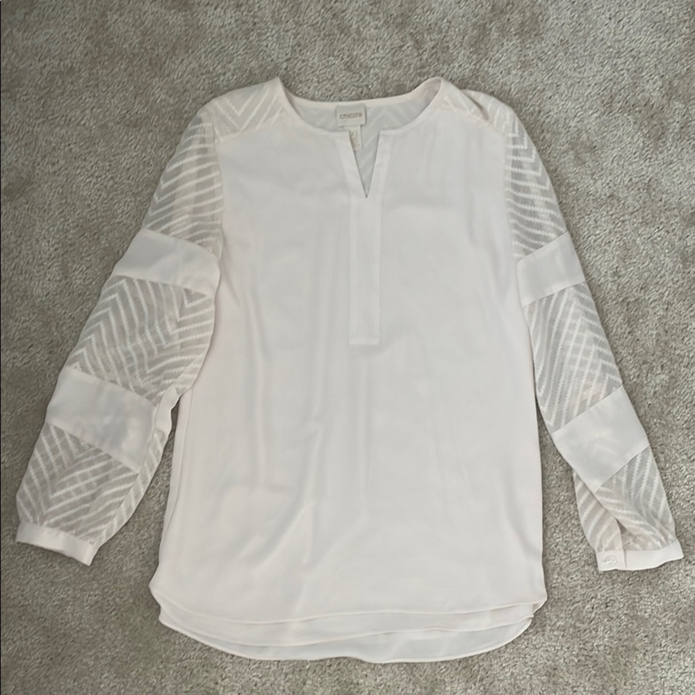 Chico’s Women's White Blouse with Sheer Sleeves